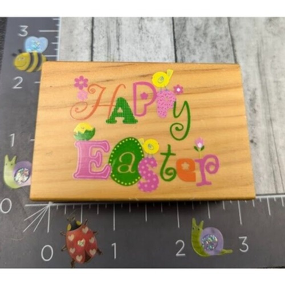Recollections Happy Easter Fun Font Rubber Stamp Wood #B1